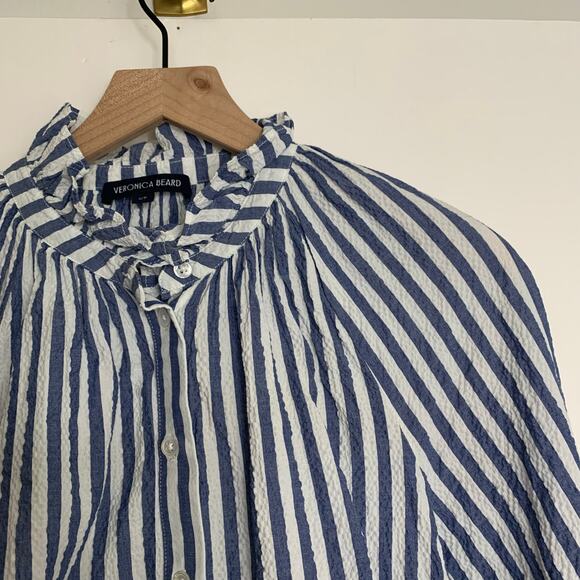 Veronica Beard Small Calisto Striped Ruffled Collar Shirt French Blue Small - Picture 5 of 15